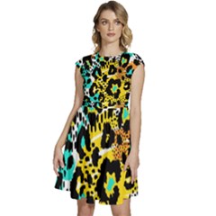 Seamless Leopard Wild Pattern Animal Print Cap Sleeve High Waist Dress by Simbadda