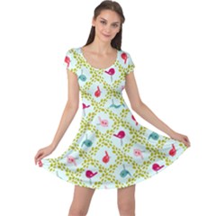 Birds Pattern Background Cap Sleeve Dress by Simbadda