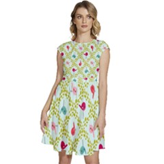 Birds Pattern Background Cap Sleeve High Waist Dress by Simbadda