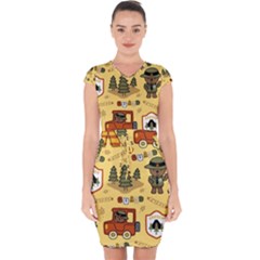 Seamless Pattern Funny Ranger Cartoon Capsleeve Drawstring Dress  by Simbadda