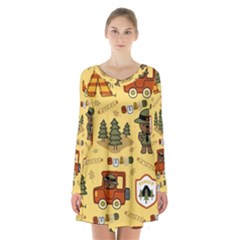 Seamless Pattern Funny Ranger Cartoon Long Sleeve Velvet V-neck Dress by Simbadda