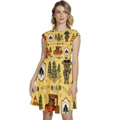 Seamless Pattern Funny Ranger Cartoon Cap Sleeve High Waist Dress by Simbadda