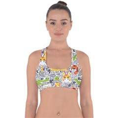 Seamless Pattern With Wildlife Cartoon Cross Back Hipster Bikini Top  by Simbadda