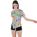 Seamless Pattern With Wildlife Cartoon Asymmetrical Short Sleeve Sports Tee View1