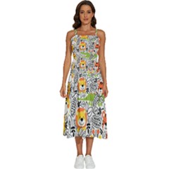 Seamless Pattern With Wildlife Cartoon Sleeveless Shoulder Straps Boho Dress by Simbadda