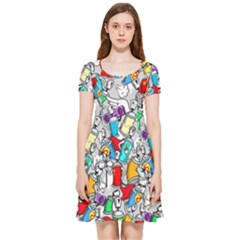 Graffiti Characters Seamless Pattern Inside Out Cap Sleeve Dress by Simbadda