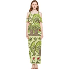 Seamless Pattern With Trees Owls Draped Sleeveless Chiffon Jumpsuit by Simbadda