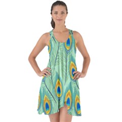 Lovely Peacock Feather Pattern With Flat Design Show Some Back Chiffon Dress by Simbadda