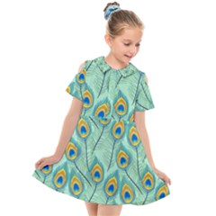 Lovely Peacock Feather Pattern With Flat Design Kids  Short Sleeve Shirt Dress by Simbadda