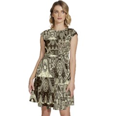 Four Hand Drawn City Patterns Cap Sleeve High Waist Dress by Simbadda