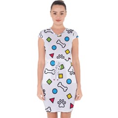 Dog Paw Seamless Pattern Foot Print Bone Capsleeve Drawstring Dress  by Simbadda