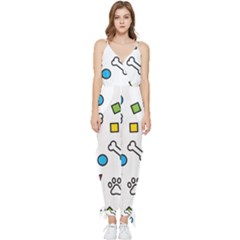 Dog Paw Seamless Pattern Foot Print Bone Sleeveless Tie Ankle Chiffon Jumpsuit by Simbadda