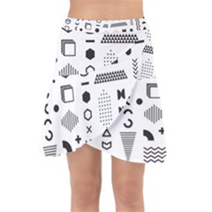 Pattern Hipster Abstract Form Geometric Line Variety Shapes Polkadots Fashion Style Seamless Wrap Front Skirt by Simbadda