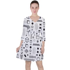 Pattern Hipster Abstract Form Geometric Line Variety Shapes Polkadots Fashion Style Seamless Quarter Sleeve Ruffle Waist Dress by Simbadda