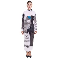 Cute Cat Hand Drawn Cartoon Style Turtleneck Maxi Dress by Simbadda