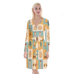 Nautical Elements Collection Long Sleeve Velvet Front Wrap Dress by Simbadda