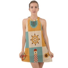 Nautical Elements Collection Halter Tie Back Chiffon Dress by Simbadda