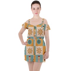 Nautical Elements Collection Ruffle Cut Out Chiffon Playsuit by Simbadda