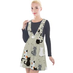 Cute Cat Seamless Pattern Plunge Pinafore Velour Dress by Simbadda