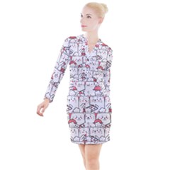 Cute-cat-chef-cooking-seamless-pattern-cartoon Button Long Sleeve Dress by Simbadda