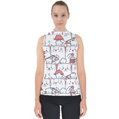 Cute-cat-chef-cooking-seamless-pattern-cartoon Mock Neck Shell Top by Simbadda