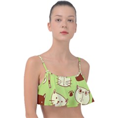 Cute-hand-drawn-cat-seamless-pattern Frill Bikini Top by Simbadda