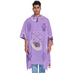 Cute-colorful-cat-kitten-with-paw-yarn-ball-seamless-pattern Men s Hooded Rain Ponchos by Simbadda