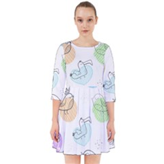 Cartoon-bird-cute-doodle-bird Smock Dress by Simbadda