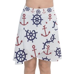 Nautical-seamless-pattern Chiffon Wrap Front Skirt by Simbadda