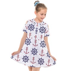 Nautical-seamless-pattern Kids  Short Sleeve Shirt Dress by Simbadda