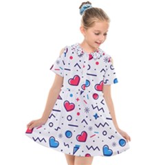 Hearts-seamless-pattern-memphis-style Kids  Short Sleeve Shirt Dress by Simbadda