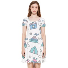 Transportation Seamless Pattern Inside Out Cap Sleeve Dress by Simbadda