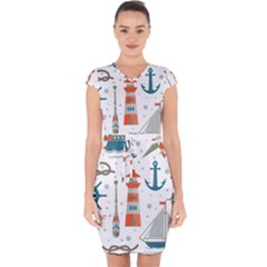 Nautical-elements-pattern-background Capsleeve Drawstring Dress  by Simbadda