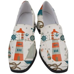 Nautical-elements-pattern-background Women s Chunky Heel Loafers by Simbadda