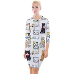 Cat-kitten-seamless-pattern Quarter Sleeve Hood Bodycon Dress by Simbadda