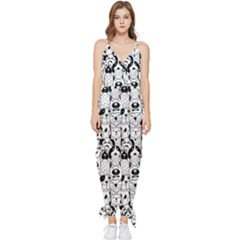 Seamless-pattern-with-black-white-doodle-dogs Sleeveless Tie Ankle Chiffon Jumpsuit by Simbadda