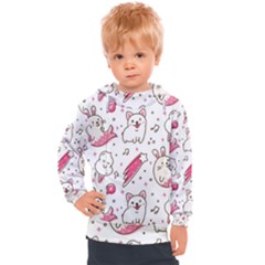 Cute-animals-seamless-pattern-kawaii-doodle-style Kids  Hooded Pullover by Simbadda