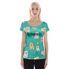 Seamless-pattern-cute-cat-cartoon-with-hand-drawn-style Cap Sleeve Top by Simbadda