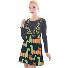 Seamless-pattern-with-cats Plunge Pinafore Velour Dress by Simbadda