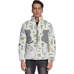 Funny Cartoon Cat Seamless Pattern Men s Puffer Bubble Jacket Coat by Simbadda