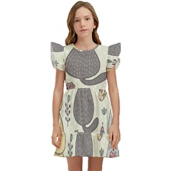 Funny Cartoon Cat Seamless Pattern Kids  Winged Sleeve Dress by Simbadda