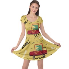 Childish-seamless-pattern-with-dino-driver Cap Sleeve Dress by Simbadda