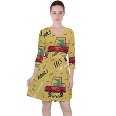 Childish-seamless-pattern-with-dino-driver Quarter Sleeve Ruffle Waist Dress by Simbadda