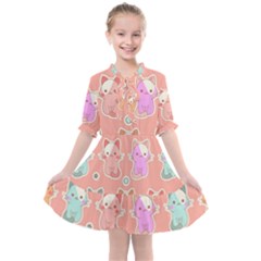 Cute-kawaii-kittens-seamless-pattern Kids  All Frills Chiffon Dress by Simbadda