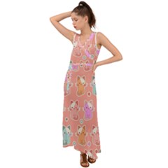 Cute-kawaii-kittens-seamless-pattern V-neck Chiffon Maxi Dress by Simbadda