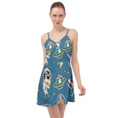 Seamless-pattern-funny-astronaut-outer-space-transportation Summer Time Chiffon Dress by Simbadda