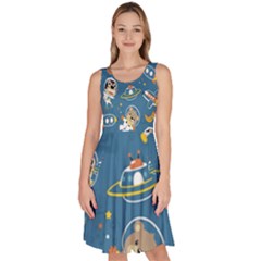 Seamless-pattern-funny-astronaut-outer-space-transportation Knee Length Skater Dress With Pockets by Simbadda