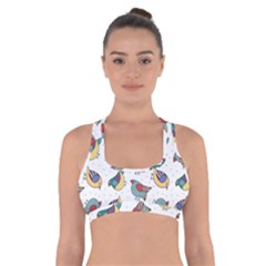 Seamless-pattern-with-hand-drawn-bird-black Cross Back Sports Bra by Simbadda