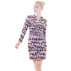 Cute-dog-seamless-pattern-background Button Long Sleeve Dress by Simbadda