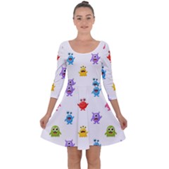 Seamless-pattern-cute-funny-monster-cartoon-isolated-white-background Quarter Sleeve Skater Dress by Simbadda